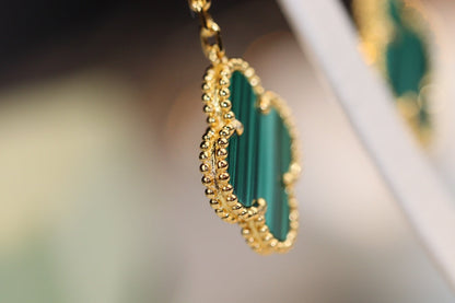 DIANA CLOVER EARRINGS GOLD MALACHITE DIAMOND 3 MOTIF