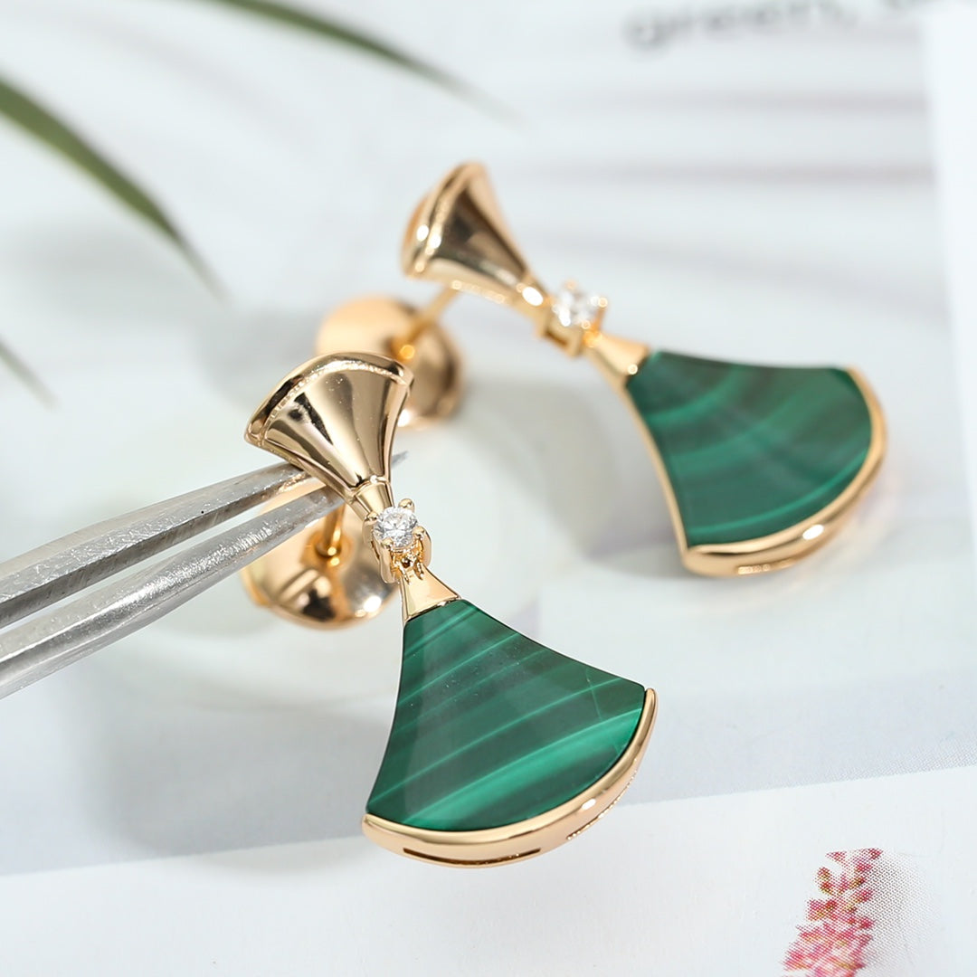 DIANA DREAM MALACHITE PINK GOLD EARRINGS