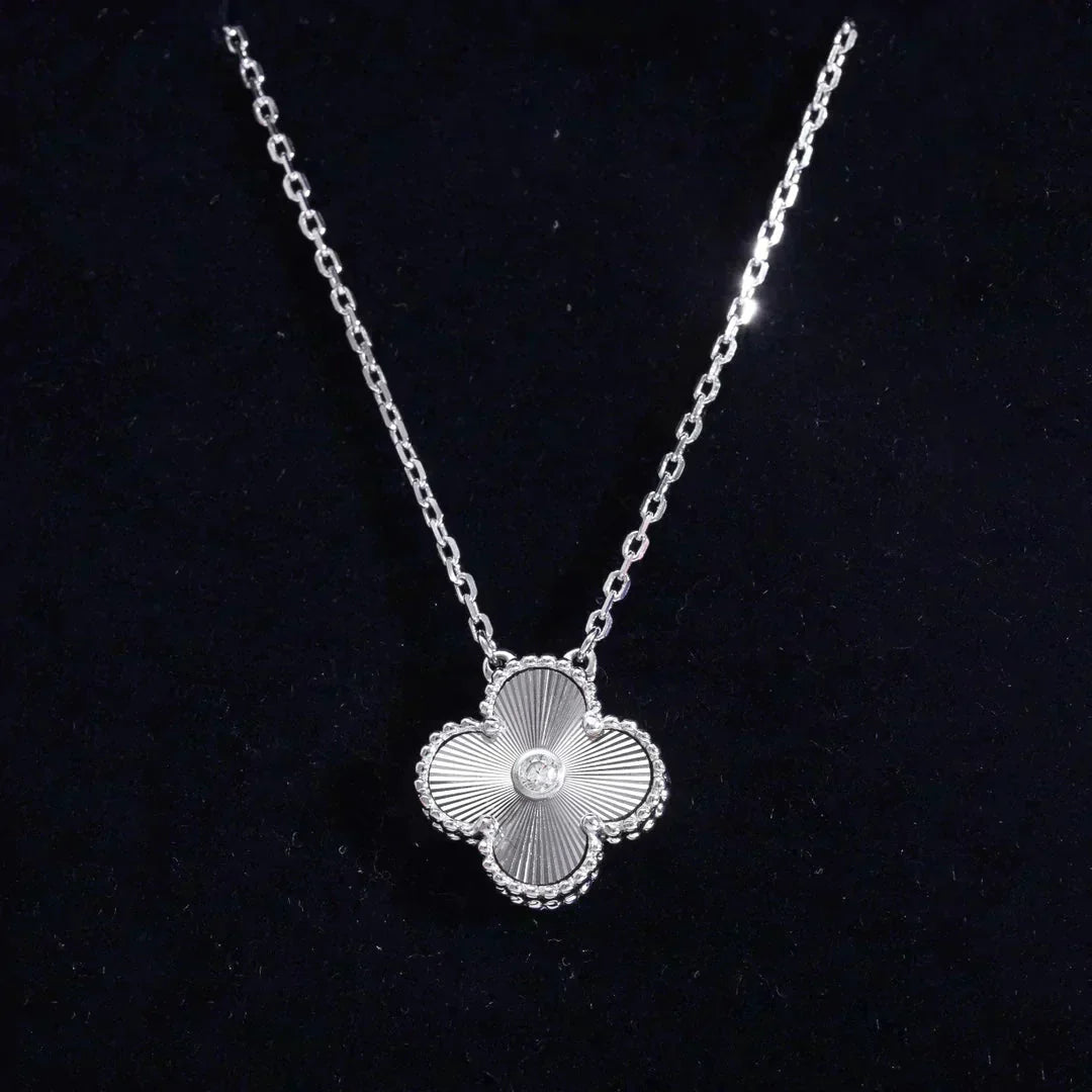 DIANA CLOVER  15MM DIAMOND LASER NECKLACE SILVER