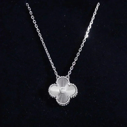 DIANA CLOVER  15MM DIAMOND LASER NECKLACE SILVER