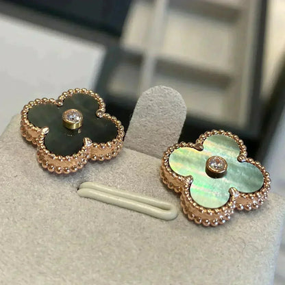 DIANA CLOVER MEDIUM 1 MOTIFS GRAY MOP  DIAMOND EARRINGS