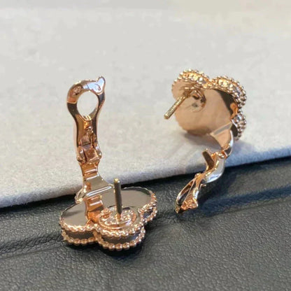 DIANA CLOVER MEDIUM 1 MOTIFS GRAY MOP  DIAMOND EARRINGS