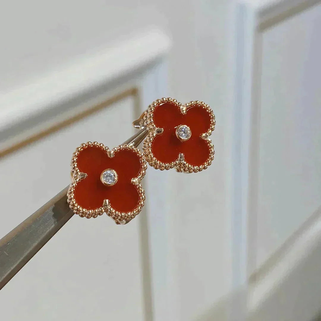DIANA CLOVER MEDIUM 1 MOTIFS CARNELIAN  DIAMOND earrings