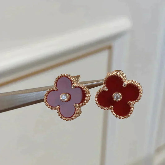DIANA CLOVER MEDIUM 1 MOTIFS CARNELIAN  DIAMOND earrings