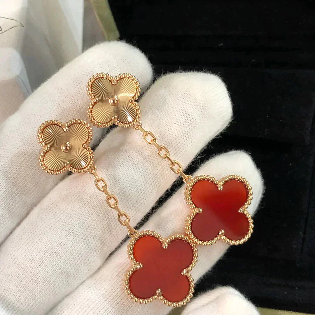 DIANA CLOVER 2 MOTIF  LASER CARNELIAN EARRINGS
