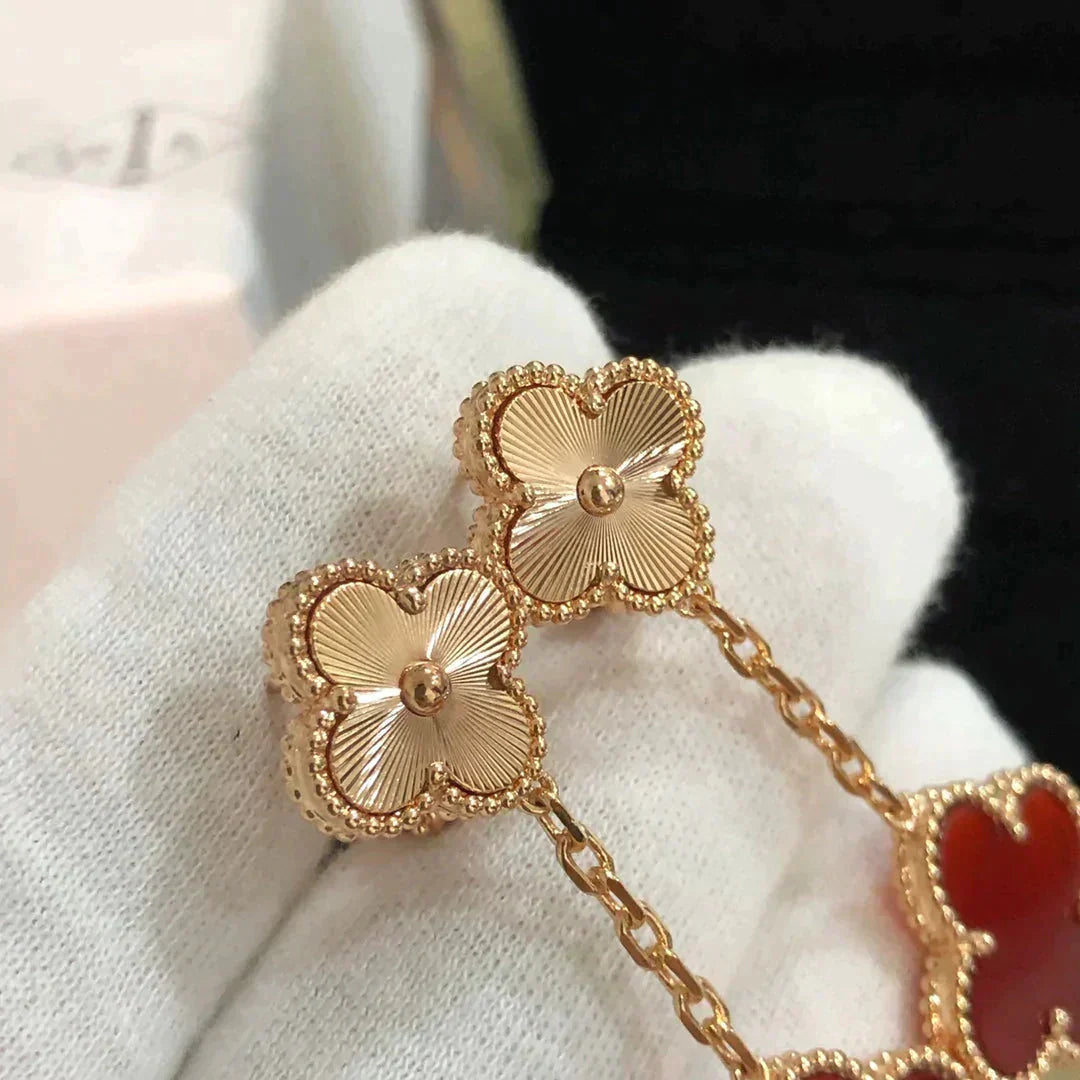 DIANA CLOVER 2 MOTIF  LASER CARNELIAN EARRINGS