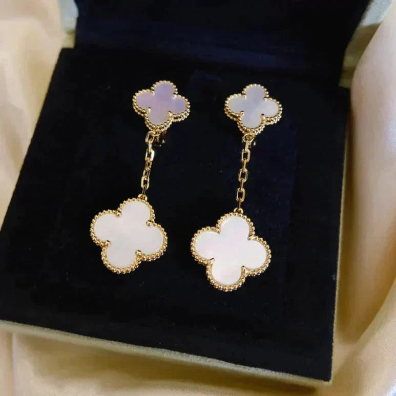 DIANA CLOVER 2 MOTIF WHITE MOP EARRINGS