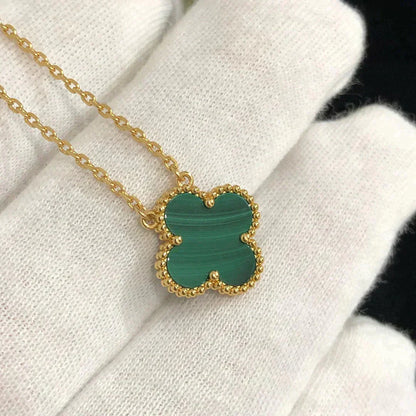 DIANA CLOVER 15MM MALACHITE SINGLE FLOWER  NECKLACE