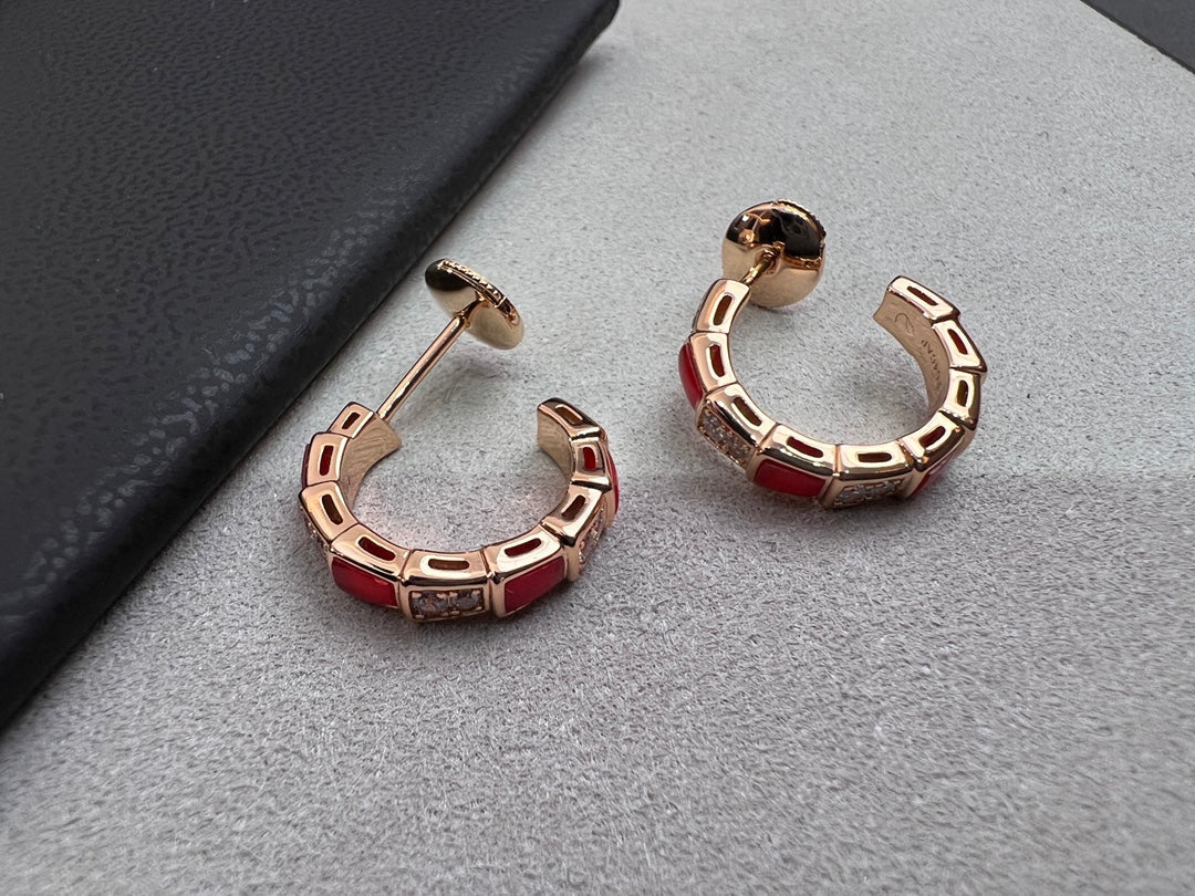 DIANA SERPENTI CARNELIAN PINK GOLD EARRINGS