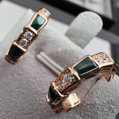 DIANA SERPENTI MALACHITE PINK GOLD EARRINGS