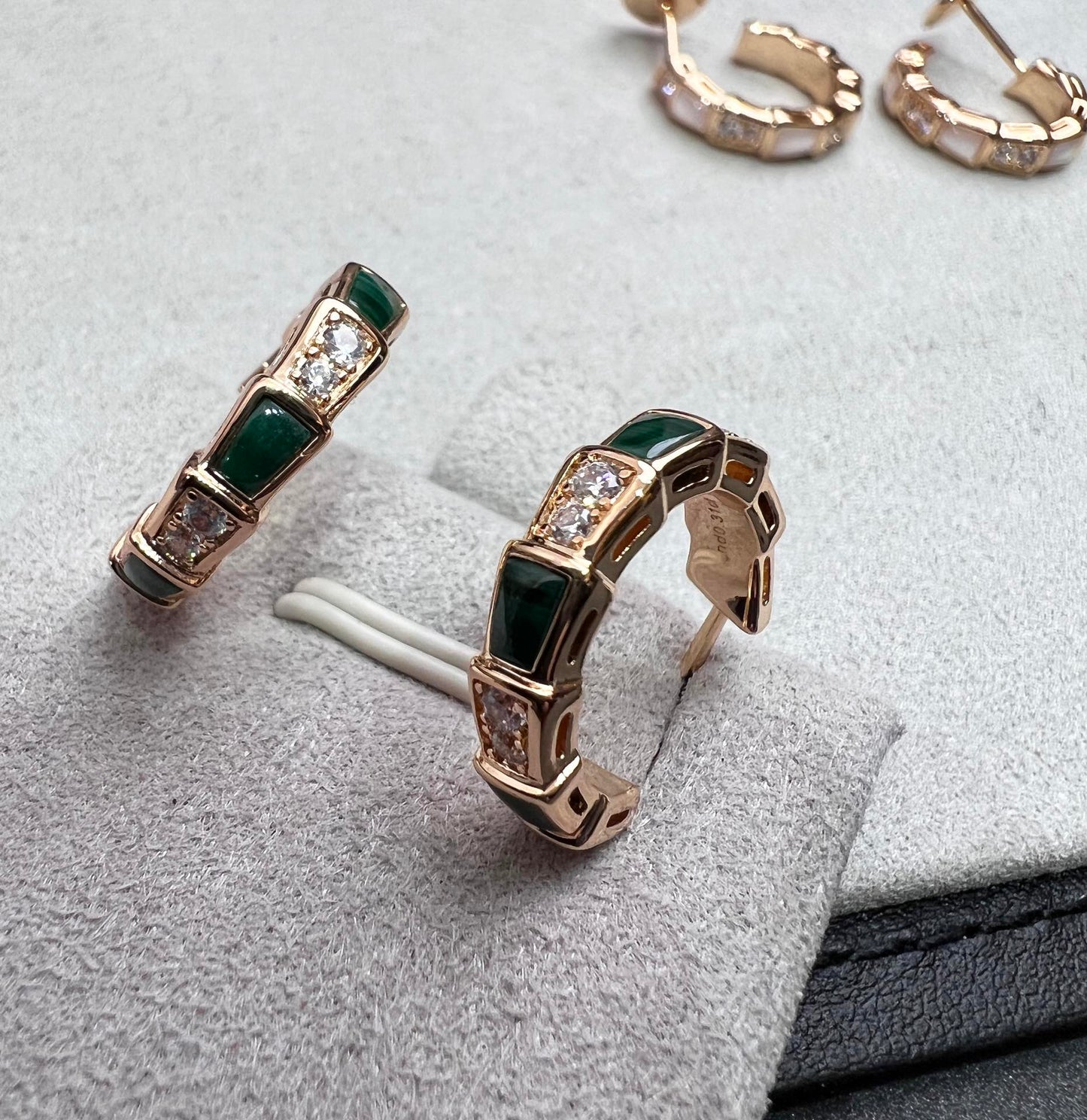 DIANA SERPENTI MALACHITE PINK GOLD EARRINGS