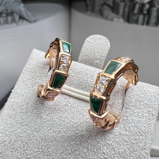 DIANA SERPENTI MALACHITE PINK GOLD EARRINGS
