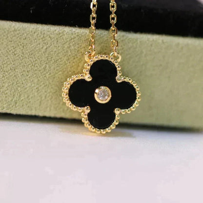 DIANA CLOVER 15MM DIAMOND ONYX NECKLACE