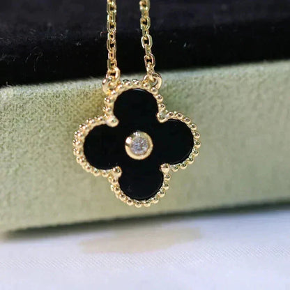 DIANA CLOVER 15MM DIAMOND ONYX NECKLACE