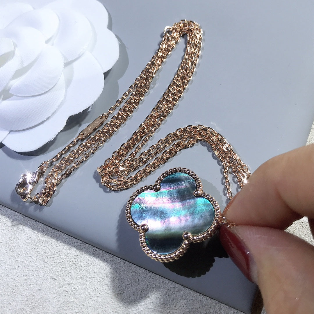 DIANA CLOVER 25MM GOLD DARK MOP BIG CLOVER NECKLACE