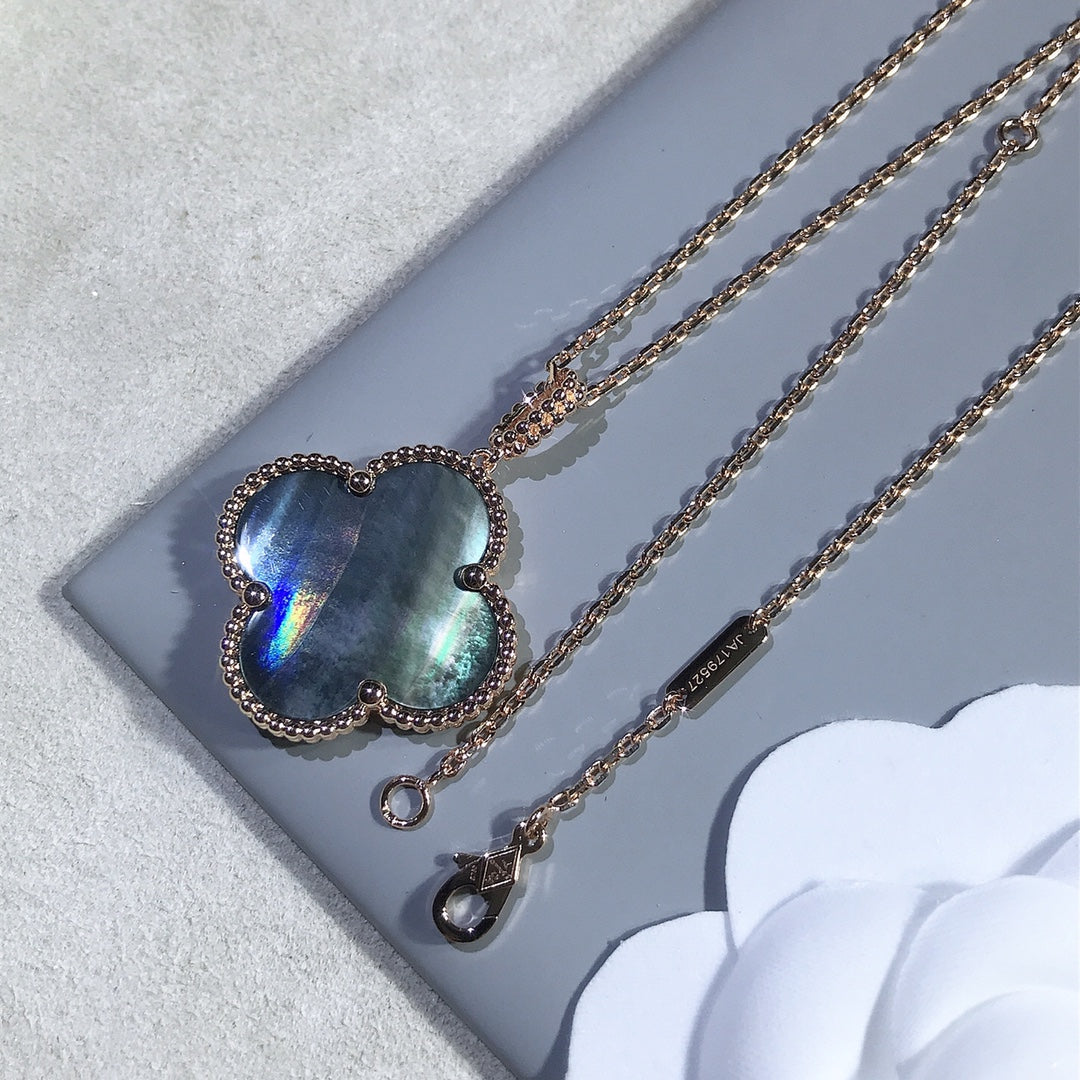 DIANA CLOVER 25MM GOLD DARK MOP BIG CLOVER NECKLACE