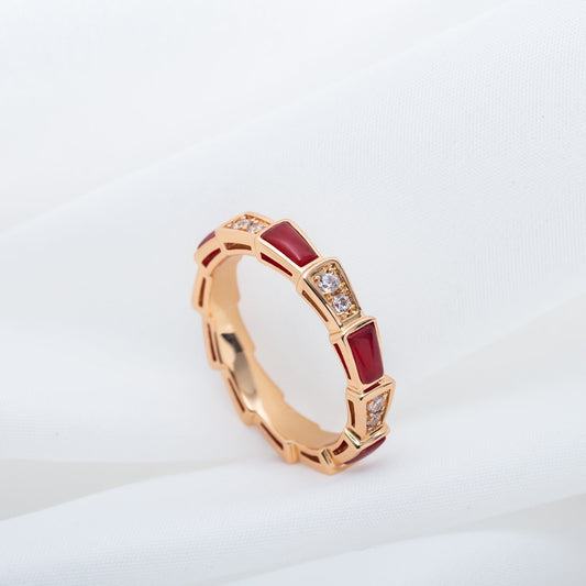 DIANA SERPENTI RING PINK GOLD CARNELIAN DIAMOND 3MM