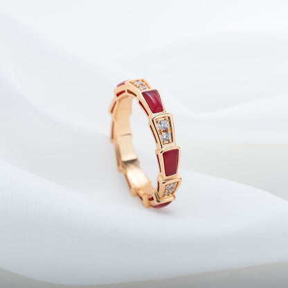 DIANA SERPENTI RING PINK GOLD CARNELIAN DIAMOND 3MM
