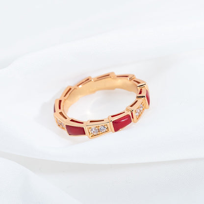 DIANA SERPENTI RING PINK GOLD CARNELIAN DIAMOND 3MM