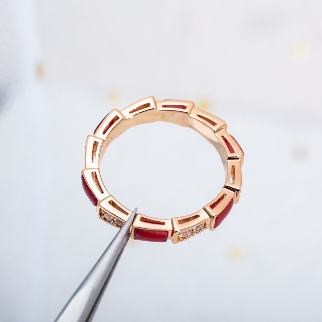 DIANA SERPENTI RING PINK GOLD CARNELIAN DIAMOND 3MM