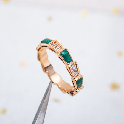 DIANA SERPENTI RING PINK GOLD MALACHITE DIAMOND 3MM
