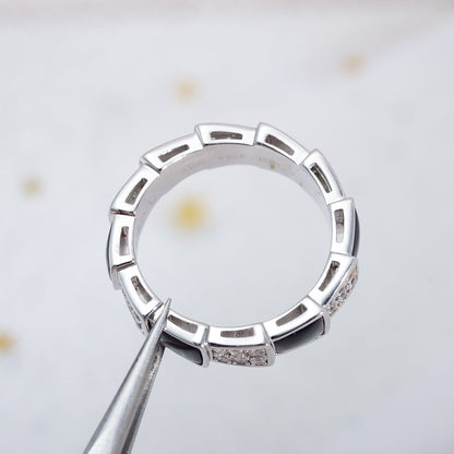 DIANA SERPENTI RING SILVER DIAMOND BLACK MOP 4MM