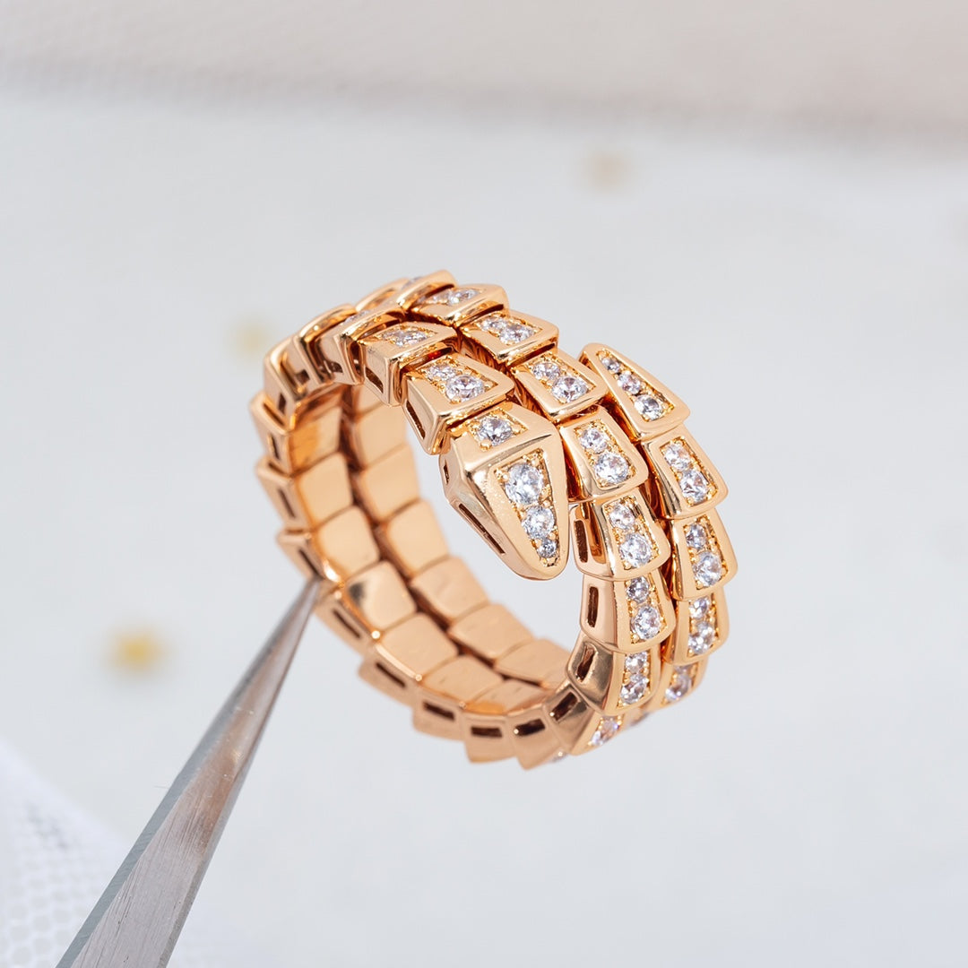 DIANA SERPENTI RING PINK GOLD DIAMOND DOUBLE ROW