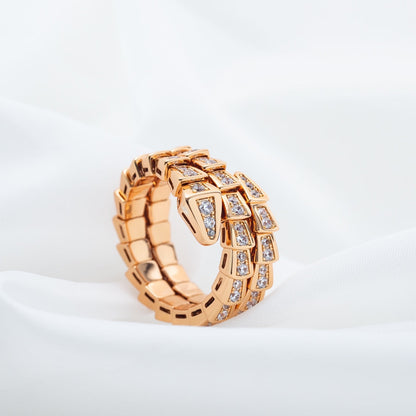 DIANA SERPENTI RING PINK GOLD DIAMOND DOUBLE ROW