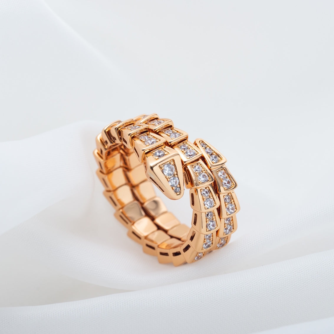 DIANA SERPENTI RING PINK GOLD DIAMOND DOUBLE ROW