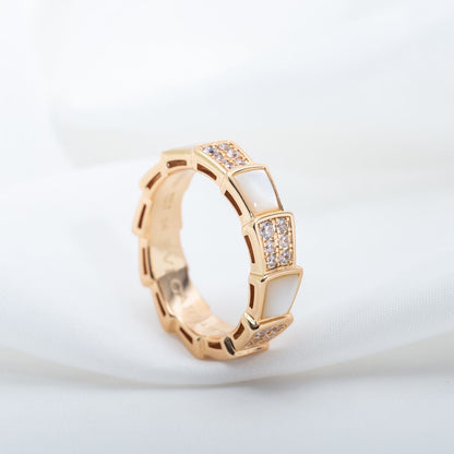 DIANA SERPENTI RING PINK GOLD MOP DIAMOND PAVED 4MM