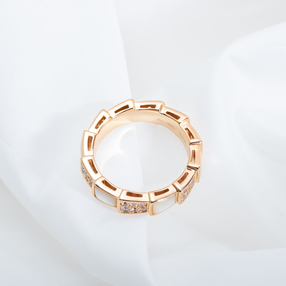 DIANA SERPENTI RING PINK GOLD MOP DIAMOND PAVED 4MM