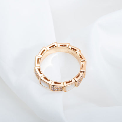 DIANA SERPENTI RING PINK GOLD MOP DIAMOND PAVED 4MM