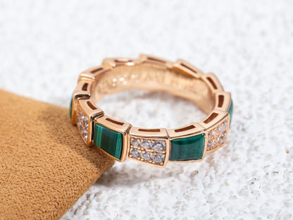 DIANA SERPENTI RING PINK GOLD MALACHITE DIAMOND PAVED 4MM