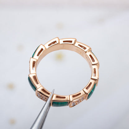 DIANA SERPENTI RING PINK GOLD MALACHITE DIAMOND PAVED 4MM