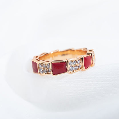 DIANA SERPENTI RING PINK GOLD CARNELIAN DIAMOND PAVED 4MM