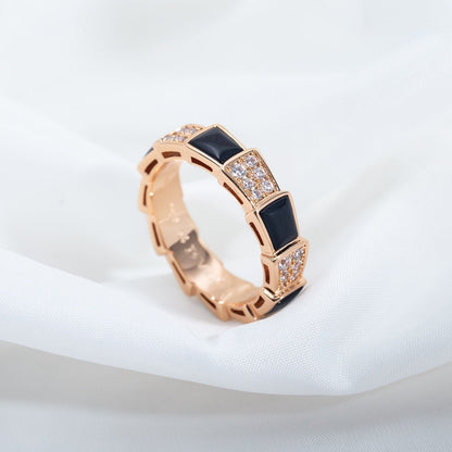 DIANA SERPENTI RING PINK GOLD BLACK MOP DIAMOND PAVED 4MM