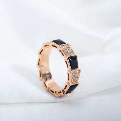 DIANA SERPENTI RING PINK GOLD BLACK MOP DIAMOND PAVED 4MM