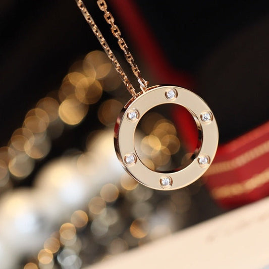 DIANA LOVE NECKLACE 16MM 6 DIAMONDS PINK GOLD