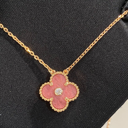 DIANA CLOVER 15MM DIAMOND RHODONITE NECKLACE