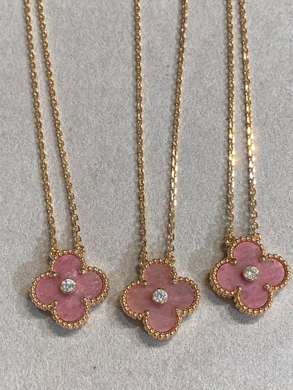 DIANA CLOVER 15MM DIAMOND RHODONITE NECKLACE