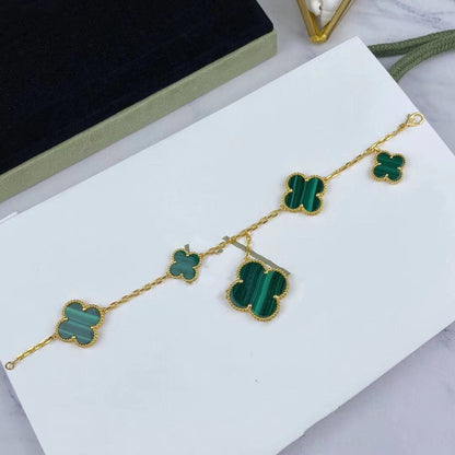DIANA MAGIC CLOVER MALACHITE GOLD BRACELET 5 MOTIFS