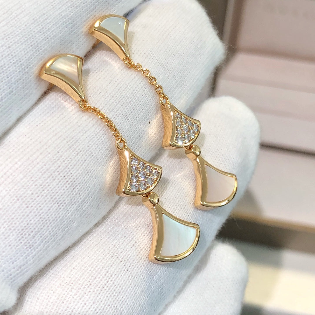 DIANA DREAM EARRINGS 3 MOTIFS DIAMOND MOP PINK GOLD