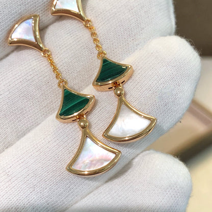 DIANA DREAM EARRINGS 3 MOTIFS MALACHITE MOP PINK GOLD