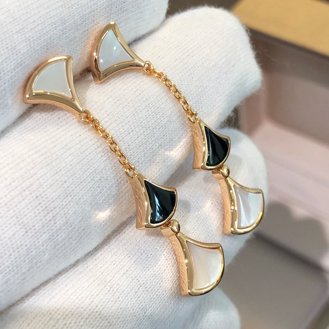 DIANA DREAM EARRINGS 3 MOTIFS ONYX MOP PINK GOLD