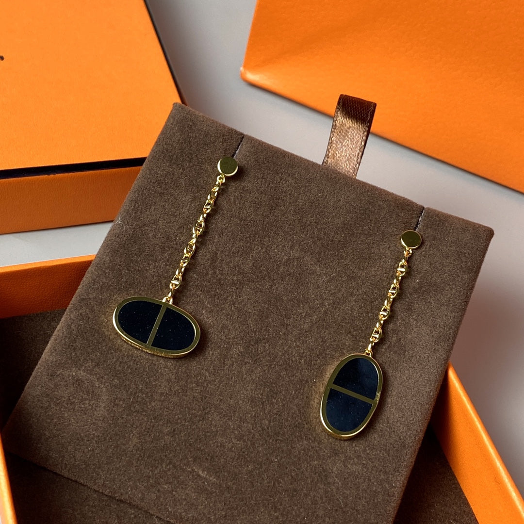 DIANA CHAINE VERSO BLACK CERAMIC EARRINGS