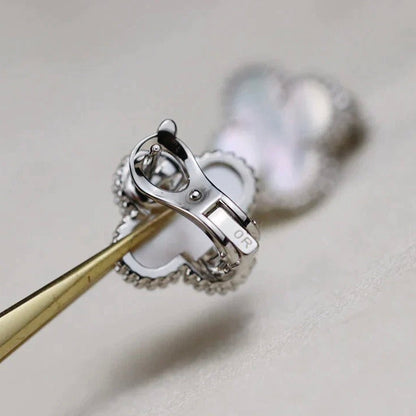 DIANA CLOVER MEDIUM 1 MOTIFS  WHITE MOP EARRINGS SILVER