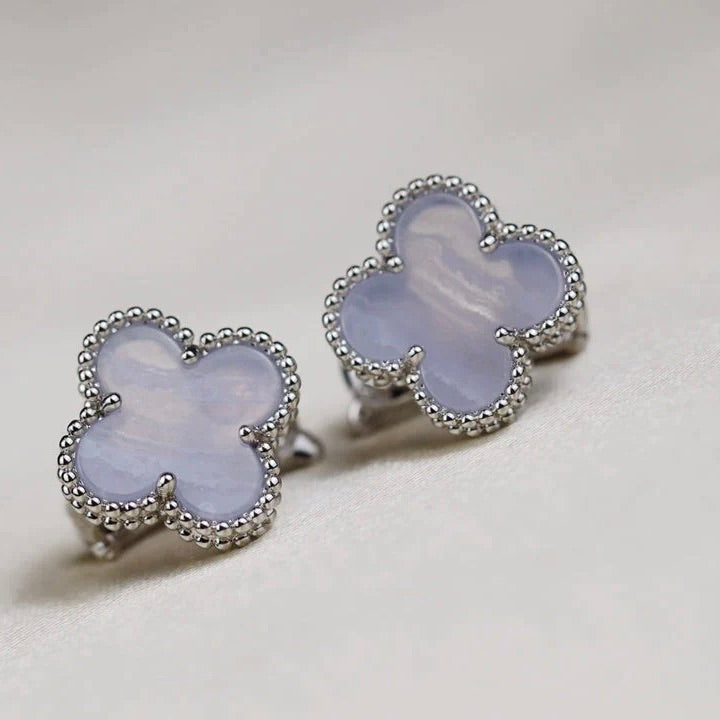 DIANA CLOVER MEDIUM 1 MOTIFS  WHITE MOP EARRINGS SILVER
