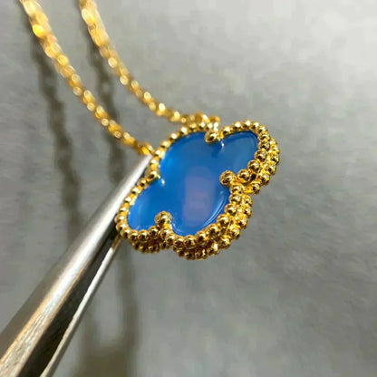 DIANA CLOVER 15MM BLUE AGATE NECKLACE