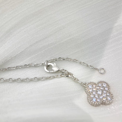 DIANA CLOVER 5 MOTIFS SILVER DIAMONDS NECKLACE