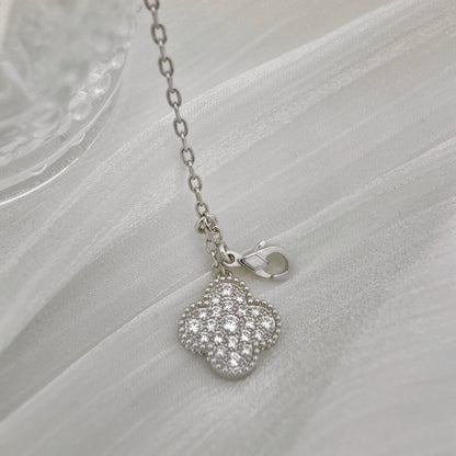 DIANA CLOVER 5 MOTIFS SILVER DIAMONDS NECKLACE